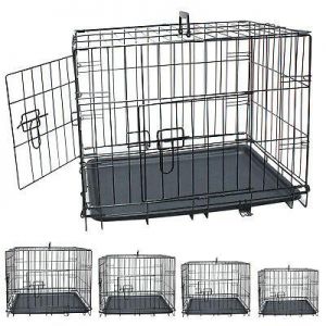 חיות וצרכיהם... כלובים מגניבים?! Dog Crate Cage Metal Travel Pet Cat Puppy Vet Portable 2 Doors Carrier Training