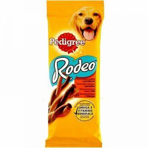 חיות וצרכיהם... אוכל לכלבים Pedigree Adult Dog Food Rodeo Pet Treats Complementary Snack Omega 3 70g 4 Piece